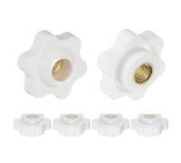 QUARKZMAN 6Pcs Estrellas de 6 Piezas M6 Rosca Hembra 25mm 6 Puntos Cabeza de Plástico Latón Insertar Tornillo de Agujero Pasante Perilla de Mano Roscada para Abrazadera, Blanco