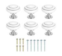 QUARKZMAN 6Pcs Perillas De Cerámica, 35mm/1.38" Tiradores Redondos Para Cajones Perillas Vintage Para Cajones Con Tornillos Para Muebles, Círculo Plateado/Blanco