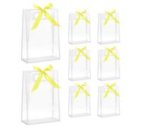QUARKZMAN 8 Bolsas De Regalo De Plástico Transparente Con Asa, 7" x 10" x 3.15" Bolsa De Regalo Reutilizable De PP Con Cinta Para Bodas, Matrimonios, (Blanco, Cinta Amarilla)