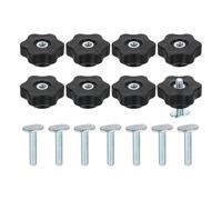QUARKZMAN 8 Juego Kit Perillas Para Riel T Con Perillas Estrella Y Tornillos Ranura T 1/4"-20 X 1-1/4", Accesorios Tornillos Deslizantes Ranura T Para Plantillas, Plateado