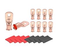 QUARKZMAN 8 Pcs Terminales De Cable De Batería 4/0 AWG 3/8 Inch Terminales De Anillo Tubulares Conectadores De Crimp De Extremo Cerrado Ojal De Cobre Desnudo Con 4 Pcs Tubo Termorretráctil