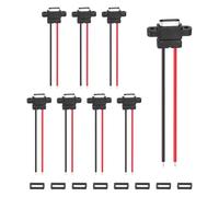 QUARKZMAN 8 Piezas Conector Tipo C Hembra Para Chasis, Terminal Vertical Con Anillo De Goma Para Instalación De Puerto De Carga USB-C DIY, Pigtail Al Desnudo De 2 Pines Impermeable.