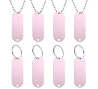 QUARKZMAN 8 Piezas De Etiquetas Metálicas Ovaladas De Aluminio En Blanco Para Mascotas 51mm 2 Agujeros Con Cadenas Y Aros Para Collar De Mascota Decoración DIY Artesanía Rosa