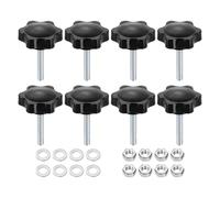 QUARKZMAN 8 Pzas Pulsadores De Sujeción Estrella Con Tuercas Y Arandelas M6 X 35 Mm Métrico Acero Al Carbono Zincado Vástago Macho 38 Mm Cabeza Plástica 6 Puntas Pulsadores Negro