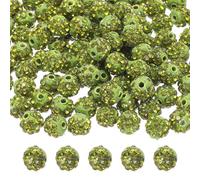 QUARKZMAN 8mm Cuentas de Estrás, 50pcs Cuentas Redondas Sueltas para Pulseras Joyas Bling Bolas Cuentas de Cristal Cuenta de Arcilla con Brillo para Collar DIY Manualidad, Verde Oliva