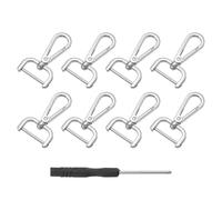 QUARKZMAN 8Pcs Ganchos Giratorios, 25mm(1 Pulgada) Anillo D Gancho Desmontable Gancho De Metal Pinza De Langosta Con Destornillador Para Hacer Bolsos Llavero, Plateado