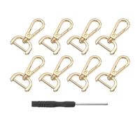 QUARKZMAN 8Pcs Ganchos Giratorios Con Mosquetón, 20mm(3/5 Pulgada) Anillo D Mosquetón Desmontable Gancho De Metal Con Destornillador Para Hacer Bolsos Llaveros, Dorado Claro