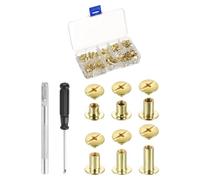 QUARKZMAN 90 juegos de tornillos de cuero Chicago, M5 de 3/16 pulgadas, encuadernación para cinturón, tornillos de metal para manualidades, bolsos, zapatos, cartera, encuadernación de libros, oro, M5
