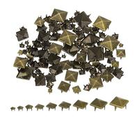 QUARKZMAN 90pcs Tachuelas de Pirámide Cuadrado, 4/5/6/7/8/9/10/12/15mm Remaches de Punta Cuadrada Tachuelas para Ropa Cuero Picos de Estilo Punk de Cobre para Cinturones Manualidades, Bronce