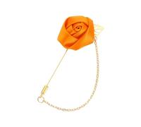 QUARKZMAN Alfiler De Solapa De Rosa Para Hombres, Flor Con Cadena De Hoja Dorada Broche, Accesorio De Corsage De Flor De Satén Hecho A Mano Para Esmoquin Traje Corsage Boda Fiesta, Naranja