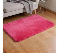 QUARKZMAN Alfombra Pequeña Y Mullida 2'x1.3 Alfombra Mullida Alfombra De Área Pequeña Suave Corredor Peluda Lavable para Dormitorio Baño Auto Residencia Casillero Rojo Rosa