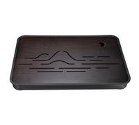 QUARKZMAN Bandeja de Té Gong Fu Chino de Bambú 14.4" Hermoso Patrón de Montaña Bandeja de Té de Bambú Mesa de Té Vintage con Caja de Almacenamiento de Agua para Beber Té Marrón Negro