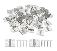 QUARKZMAN Bisagras Miniatura Latón 10x8mm 180 Grados 50 Piezas | Bisagra Plegable, 0.39x0.31" (L*An), 200 Tornillos, Plateado, para Caja Madera Miniatura, Joyero, Gabinete, Cofre, Bricolaje