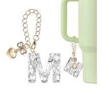 QUARKZMAN Blanco Dije De Letra Para Stanley Tumbler Cup, Accesorios De Dije De Letra Inicial M Con Corazón Y Moño Con Rhinestones Brillantes Para Tazas Con Asa O Otras Tazas De Agua Para