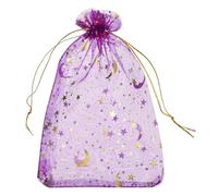 QUARKZMAN Bolsa de Organza, 10 x 15cm Bolsas de Regalo con Corón, con Patrón de Estrella, Bolsitas Regalos Pequeñas para Fiesta, Joyas, Dulces, Bodas Rosa Roja-Dorada 50Pcs