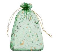 QUARKZMAN Bolsa de Organza, 13 x 18cm Bolsas de Regalo con Corón, con Patrón de Estrella, Bolsitas Regalos Pequeñas para Fiesta, Joyas, Dulces, Bodas Verde-Oro 50Pcs