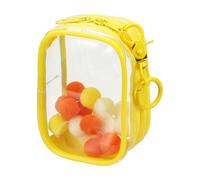 QUARKZMAN Bolsa Transparente para Figuras De 3.5 Pulgadas, Mini Bolsa Impermeable para Monedas con Llavero Y Pompones para Exhibición De Muñecas De Blind Box (Cuadrada, Amarilla)