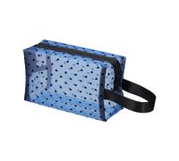 QUARKZMAN Bolso Maquillaje Mini Lindo Malla Corazón Azul | Bolsa Cosmética con Asa para Mujeres Pequeño Estuche Organizador con Estampado De Corazón Y Cremallera Bolsa De Toilette Portátil