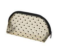 QUARKZMAN Bolso Maquillaje Mini Lindo Malla Media Moon Beige | Bolsa Cosmética para Mujeres Monedero Pequeño Estampado De Corazón Organizador con Cremallera Bolsa De Aseo Portátil