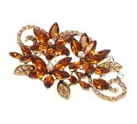 QUARKZMAN Broche De Flores Con Piedras Rhinestone Pin De Solapa Marrón | Broches Y Alfileres, De Aleación, Para Mujer Vintage Elegante, Con Cristales Sparkle, Para Vestidos De Mujer Bufanda