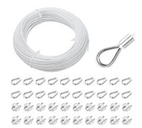 QUARKZMAN Cable De Acero Inoxidable 304 Con Recubrimiento De Vinilo De 2mm Y 164' De Longitud Con 20 Piezas De Mordazas Y Ojal Para Barandales Cubiertas Colgantes Tendidos De Ropa Blanco 50m