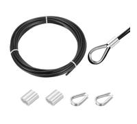 QUARKZMAN Cable De Acero Inoxidable 304 De 16 Pies Con Revestimiento De Vinilo De 4mm Con 2 Piezas De Manguitos De Aluminio Y Ojete Para Barandales Cubiertas Colgar Líneas De Ropa Negro 5m