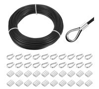 QUARKZMAN Cable De Acero Inoxidable 304 De 164 Pies Con Recubrimiento De Vinilo De 2mm Con 20 Manguitos De Aluminio Y Ojal Para Barandales Cubiertas Colgar Líneas De Ropa Negro 50m