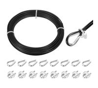 QUARKZMAN Cable De Acero Inoxidable 304 De 20m Con Recubrimiento De Vinilo De 4mm Con 8 Piezas De Mordaza Y Ojal Para Barandales Cubiertas Colgar Líneas De Ropa Negro 66 Pies