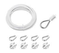QUARKZMAN Cable De Acero Inoxidable 304 De 33 Pies Con Revestimiento De Vinilo De 4 Mm Con 4 Mordazas De Tornillo Y Ojal Para Barandales Cubiertas Colgar Tendidos De Ropa Blanco 10m