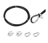 QUARKZMAN Cable De Acero Inoxidable 304 De 5m Con Revestimiento De Vinilo De 2mm Incluye 2 Mordazas Y Ojal Para Barandales Cubiertas Colgadores Líneas De Ropa Negro