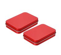 QUARKZMAN Cajas de Metal para Almacenamiento, 2 Unidades 3.4x2.4x0.7 Caja de Lata Metálica Roja Rectangular con Bisagra Mini Contenedor Portátil con Tapa para Almacenamiento