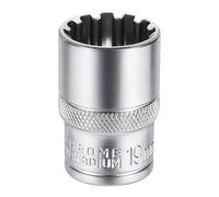 QUARKZMAN Casquillo De 12 Puntos 1/2" De Empuje 19mm Métrico Poco Profundo 1.5" (38mm) Largo CR-V Acero Niquelado Para Reparación De Tuercas Y Tornillos De Auto Y Hogar