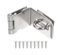 QUARKZMAN Cerradura De 90 Grados | Hebilla De 4 Pulgadas De Acero Inoxidable 201 En Ángulo Recto, Bordes Suaves, Incluye 9 Tornillos | Para Gabinete, Puerta, Puerta De Garaje, Plateado