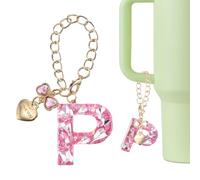 QUARKZMAN Charm De Letra Para Stanley Tumbler Cup, Accesorios Charm Letra P Inicial Con Moño Corazón Y Rhinestones Brillantes Para Tumberas O Otras Tazas Con Asa Para Mujeres, Rosa | Rosa |