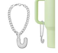 QUARKZMAN Charm De Letra Para Stanley Tumbler Cup, Accesorios De Letra Inicial U Con Purpurina Y Rhinestones Para Tazas Con Asa O Otras Botellas De Agua Para Mujeres, Blanco