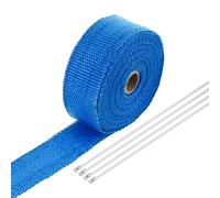 QUARKZMAN Cinta de Fibra de Vidrio para Envoltura de Escape, 2" x 33' Azul, Cinta Térmica para Colectores con 4 Bridas de Acero Inoxidable para Hot Rods y Motocicletas