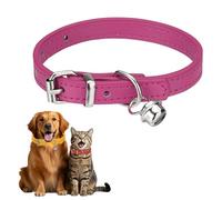 QUARKZMAN Collar para Perro con Campana, Collares para Gatos De Cuero PU Básicos para Mascotas Acolchados Suaves con Hebilla Ajustable, 10" (Rosa Fuerte, 1 Pza), Diseñado para Perros.