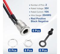 QUARKZMAN Conector de alimentación CC DC-099 (8 Unidades), 30 V, 10 A, 5,5 x 2,1 mm, 2 Pines, para Montaje en Panel, con Tuerca, arandela, Tapa Impermeable, Cables presoldados, 150 mm