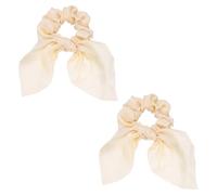 QUARKZMAN de Coleteros de Moño Poliéster Satén Blanco Lechoso 2 Piezas | Cintas Elásticas con Pañuelos de Cola de Caballo Anudados, Accesorios de Lazo para Mujeres y Niñas, Uso Diario y Fiestas