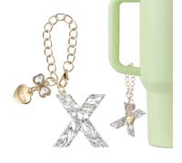 QUARKZMAN Dije De Letra Para Stanley Tumbler Cup, Accesorios De Dije Con Letra X Inicial Con Corazón Y Moño Y Rhinestones Brillantes Para Tumbler O Otras Tazas Con Asa Para Mujeres, Blanco