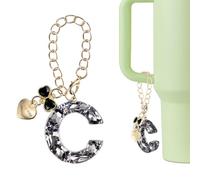 QUARKZMAN Dije De Letra Para Stanley Tumbler Cup, Accesorios De Dije De Letra C Inicial Con Moño Corazón Y Rhinestones Brillantes Para Tazas Con Asa O Otras Botellas De Agua Para Mujeres,