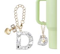 QUARKZMAN Dije De Letra Para Stanley Tumbler Cup, Accesorios De Dije De Letra D Inicial Con Corazón Y Moño Con Rhinestones Brillantes Para Tazas Con Asa U Otras Tazas De Agua Para Mujeres,