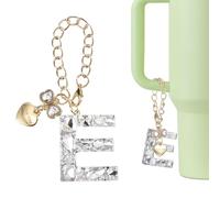 QUARKZMAN Dije De Letra Para Stanley Tumbler Cup, Accesorios De Dije De Letra E Inicial Con Corazón Y Moño Con Rhinestones Brillantes Para Tumbler O Otras Tazas Con Asa Para Mujeres, Blanco