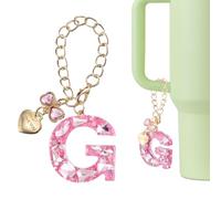 QUARKZMAN Dije De Letra Para Stanley Tumbler Cup, Accesorios De Dije De Letra G Con Corazón Y Lazo De Estrás Para Tazas Con Asa O Otras Botellas De Agua Para Mujeres, Rosa | Rosa | 3.9 x
