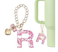 QUARKZMAN Dije De Letra Para Stanley Tumbler Cup, Accesorios De Dije De Letra R Inicial Con Moño Corazón Y Rhinestones Brillantes Para Tazas Con Asa O Otras Botellas De Agua Para Mujeres,