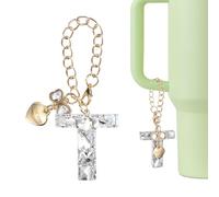 QUARKZMAN Dije De Letra Para Stanley Tumbler Cup, Accesorios De Dije De Letra T Con Corazón Y Lazo Con Rhinestones Brillantes Para Tazas Con Asa U Otras Tazas De Agua Para Mujeres, Blanco