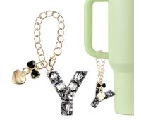 QUARKZMAN Dije De Letra Para Stanley Tumbler Cup, Accesorios De Dije De Letra Y Con Lazo Corazón E Inicial Con Rhinestones Brillantes Para Tumbler O Otras Tazas Con Asa Para Mujeres, Negro