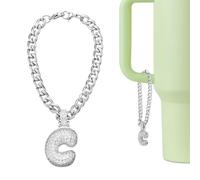 QUARKZMAN Dije De Letra Para Stanley Tumbler Cup, Accesorios De Letra C Inicial Burbuja Lindos Con Rhinestone Brillante Para Tumberas O Otras Tazas Con Asa Para Mujeres, Blanco