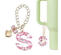 QUARKZMAN Dije De Letra Para Stanley Tumbler Cup, Accesorios De Letra Inicial S Con Corazón Y Lazo De Estrás Para Tazas Con Asa O Vasos Para Mujer, Rosa | Rosa | 3.9 x 3.5 cm