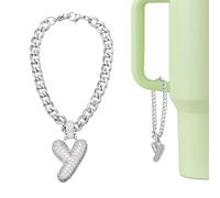 QUARKZMAN Dije De Letra Para Stanley Tumbler Cup, Accesorios De Letra Inicial Y Burbuja Con Rhinestones Brillantes Para Tumberas O Tazas Con Asa Para Mujeres, Blanco